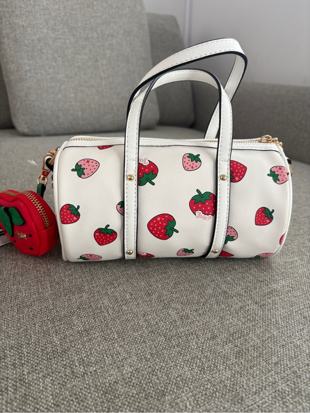Juicy Couture White Barrel Crossbody with Red Strawberry Print and Gold Hardware - Picture 5 of 7